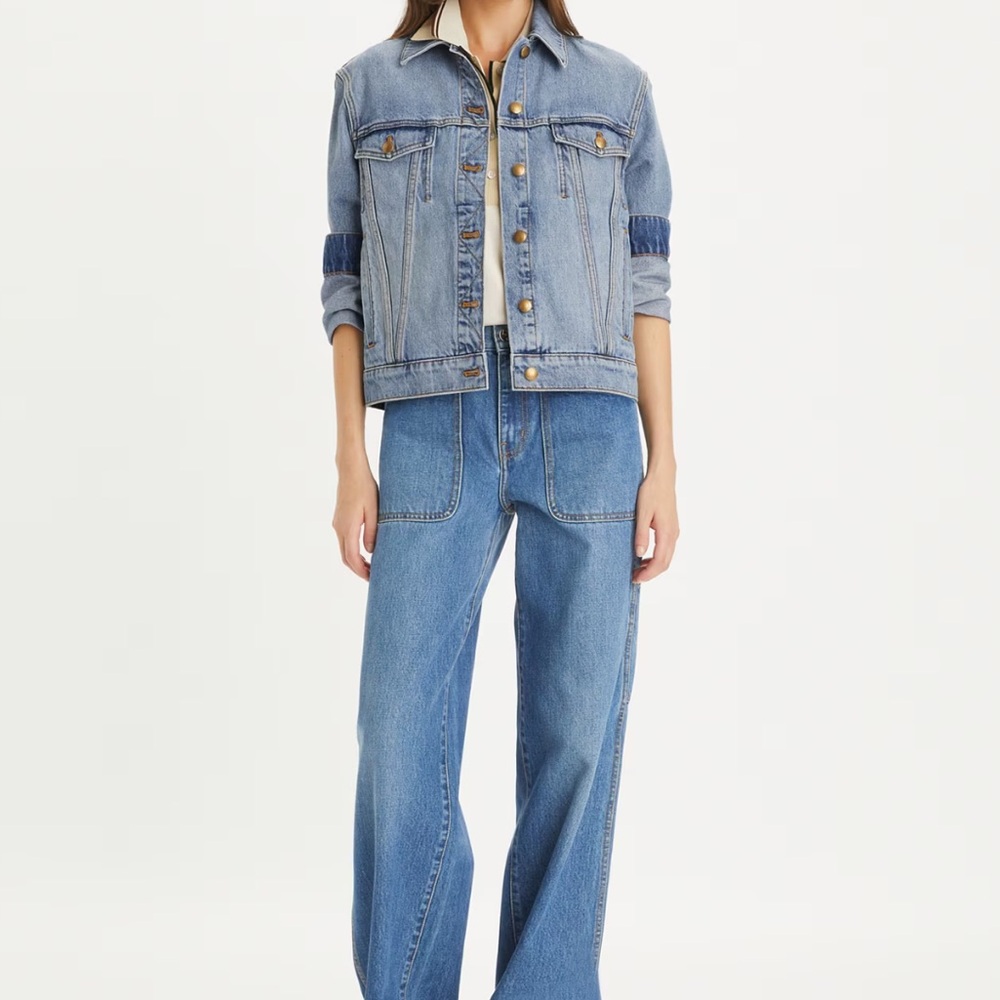 Tory Burch Light Blue Denim Jacket with Gold Buttons